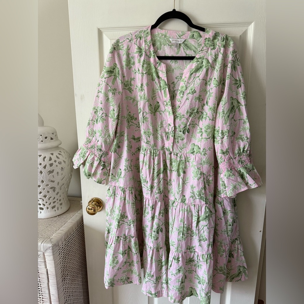 Crown & Ivy Pink and Green Floral Mini Dress